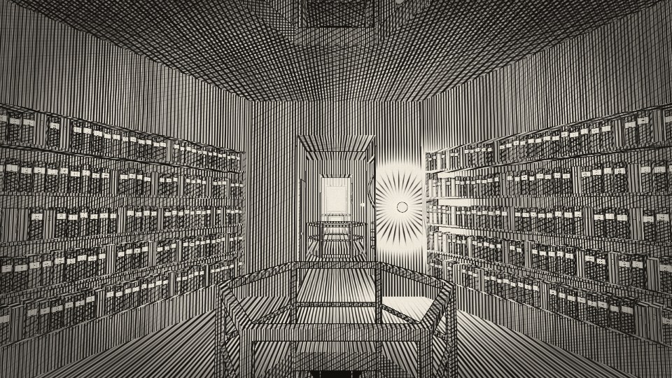 A view inside The Library of Babel